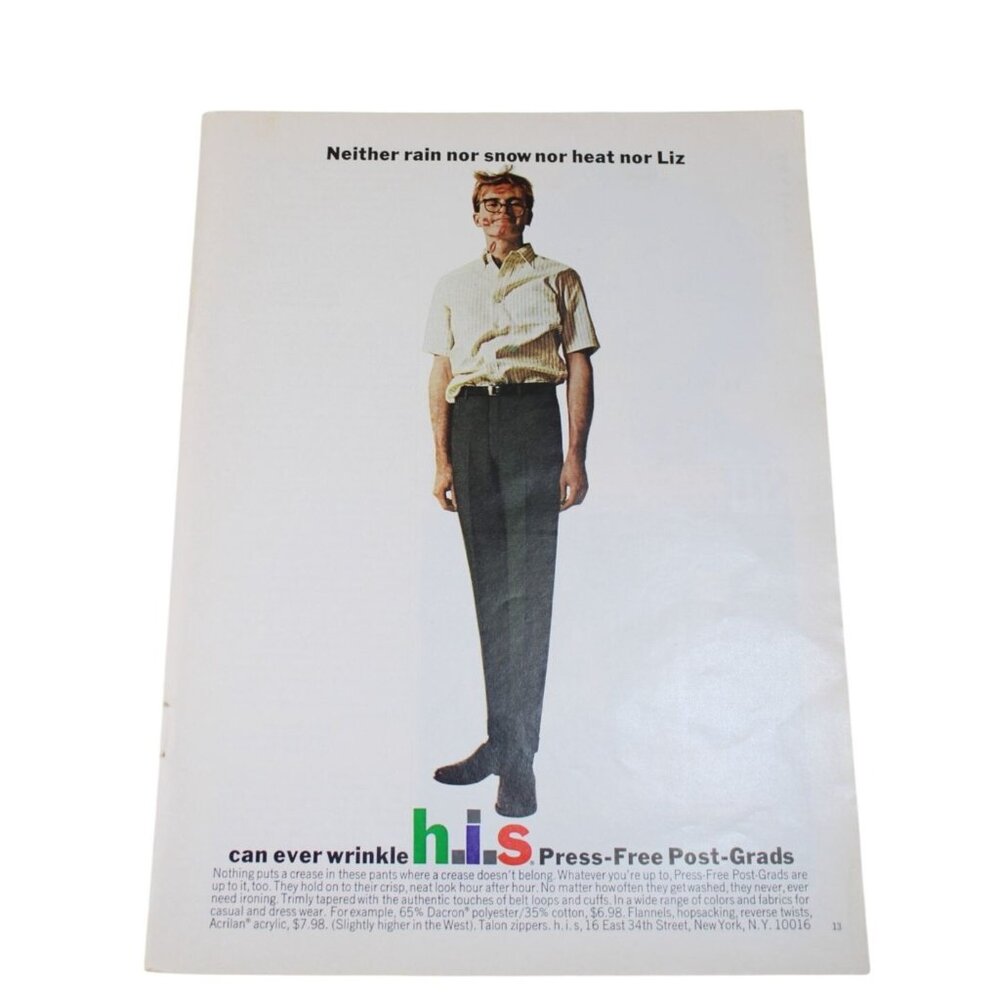 1965 h i s All American Mens Post Grads Pants Ad Print Advertisement 93476